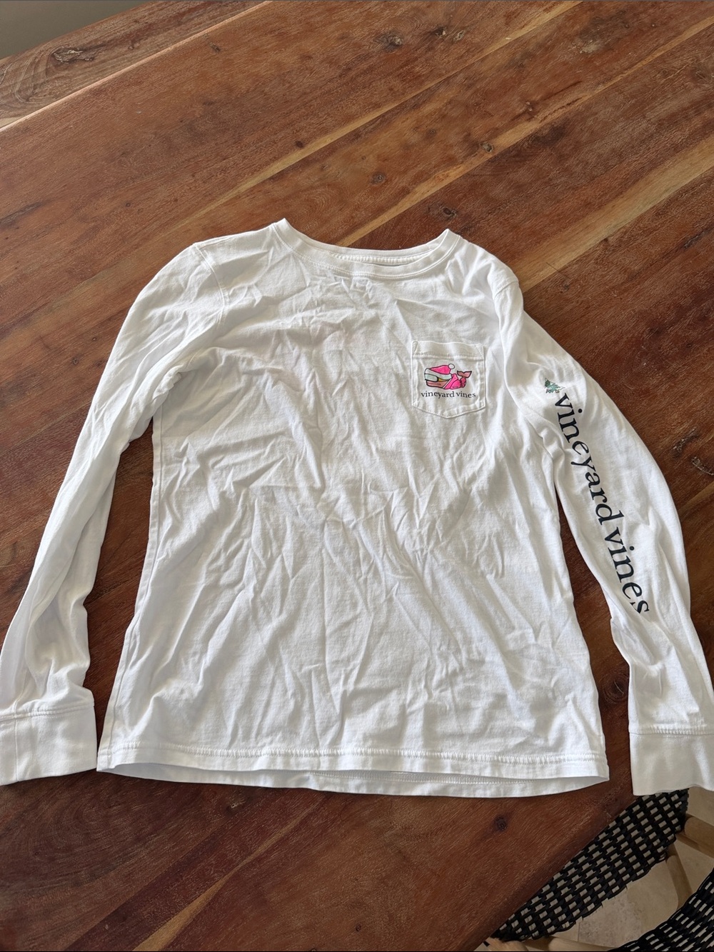 Vineyard Vines White Long-Sleeve Pocket Tee with Sleeve Logo
